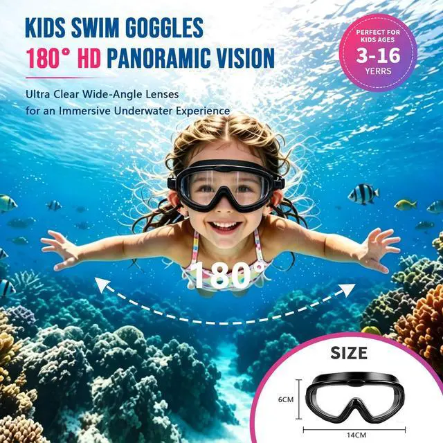 Alt view image 3 of 7 - Kids Swim Goggles,Large Frame Wide View Anti Fog Swimming Goggles for Boys and Girls 3-16 with No Leak & UV Protection, Youth Pool Beach Goggles Essentials