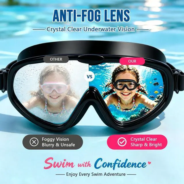 Alt view image 4 of 7 - Kids Swim Goggles,Large Frame Wide View Anti Fog Swimming Goggles for Boys and Girls 3-16 with No Leak & UV Protection, Youth Pool Beach Goggles Essentials