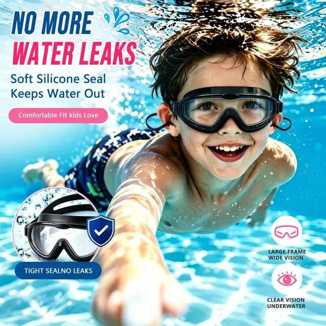 Alt view image 6 of 7 - Kids Swim Goggles,Large Frame Wide View Anti Fog Swimming Goggles for Boys and Girls 3-16 with No Leak & UV Protection, Youth Pool Beach Goggles Essentials