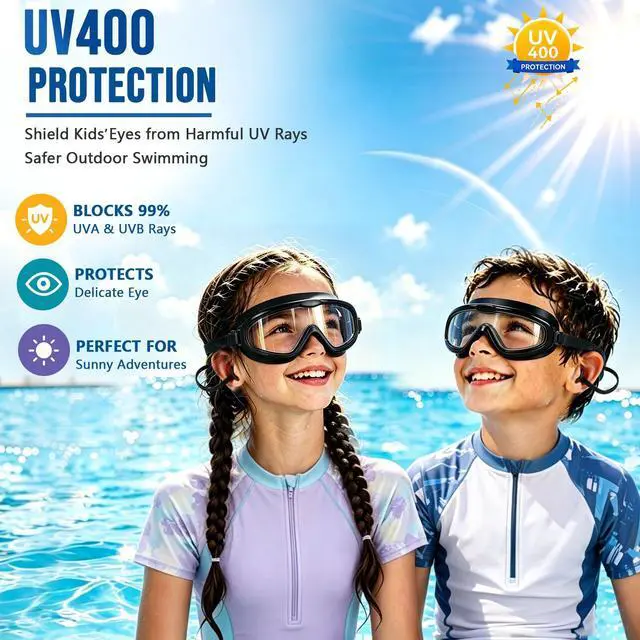 Alt view image 5 of 7 - Kids Swim Goggles,Large Frame Wide View Anti Fog Swimming Goggles for Boys and Girls 3-16 with No Leak & UV Protection, Youth Pool Beach Goggles Essentials