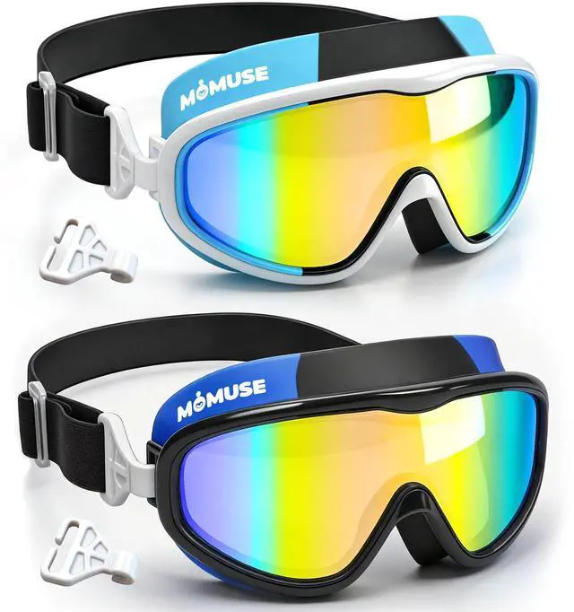 Main image of 2PC Kids Swim Goggles with Comfort Fabric Strap, Swimming Goggles with UV Protection & Anti-Fog Lens, No Leaking & Wide View Pool Beach Goggles Glasses for Toddler Youth Teen Boys Girls 3-10