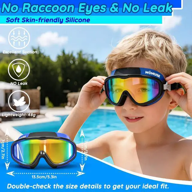 Alt view image 5 of 7 - 2PC Kids Swim Goggles with Comfort Fabric Strap, Swimming Goggles with UV Protection & Anti-Fog Lens, No Leaking & Wide View Pool Beach Goggles Glasses for Toddler Youth Teen Boys Girls 3-10