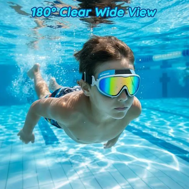 Alt view image 6 of 7 - 2PC Kids Swim Goggles with Comfort Fabric Strap, Swimming Goggles with UV Protection & Anti-Fog Lens, No Leaking & Wide View Pool Beach Goggles Glasses for Toddler Youth Teen Boys Girls 3-10