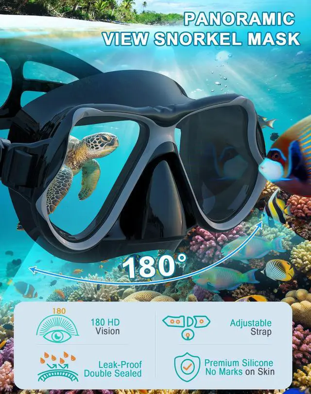 Alt view image 2 of 7 - Dry Snorkel Set,Panoramic Wide View Anti-Fog Scuba Diving Mask,Professional Snorkeling Gear for Adults Kids