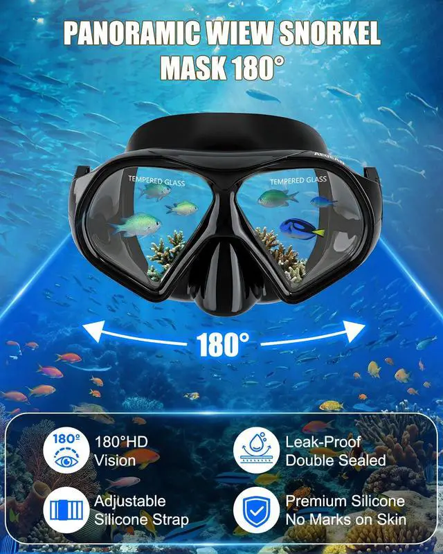 Alt view image 3 of 7 - Swim Goggles with Nose Cover, 180° Panoramic Anti-Fog Tempered Glass, No-Leak Diving Mask for Adults Men Women 1 Pack