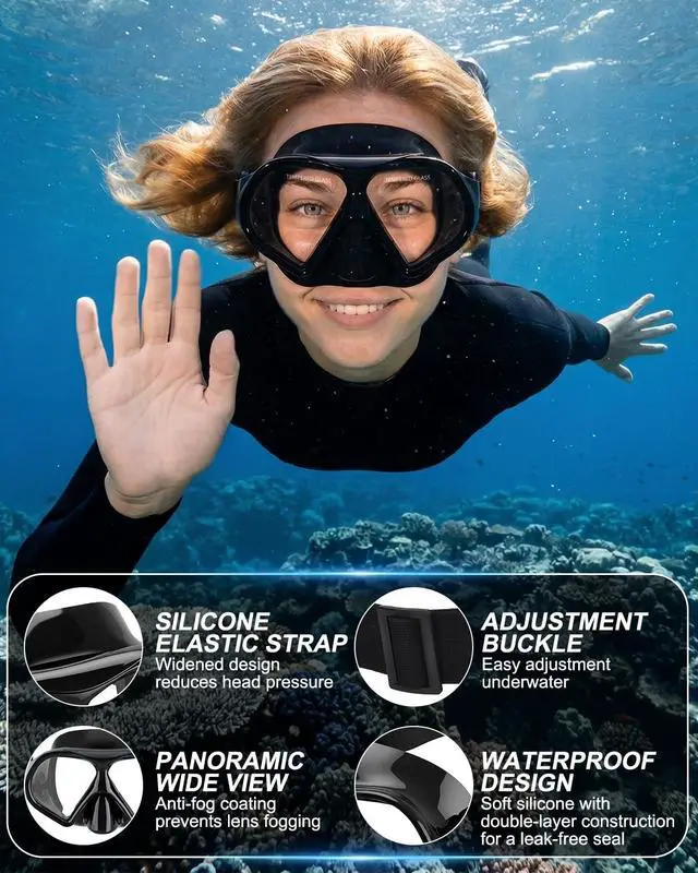 Alt view image 4 of 7 - Swim Goggles with Nose Cover, 180° Panoramic Anti-Fog Tempered Glass, No-Leak Diving Mask for Adults Men Women 1 Pack
