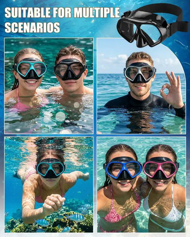 Alt view image 7 of 7 - Swim Goggles with Nose Cover, 180° Panoramic Anti-Fog Tempered Glass, No-Leak Diving Mask for Adults Men Women 1 Pack