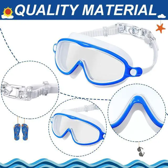Alt view image 3 of 7 - 4 Pack Kids Swim Goggles Age 3-15 Antifog Wide View No Leaking Swimming Glasses with Adjustable Strap (Fresh Color)