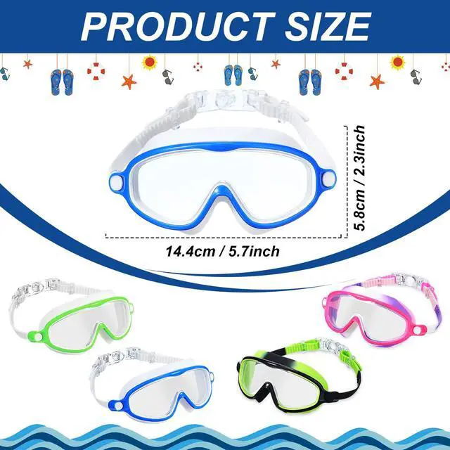 Alt view image 2 of 7 - 4 Pack Kids Swim Goggles Age 3-15 Antifog Wide View No Leaking Swimming Glasses with Adjustable Strap (Fresh Color)