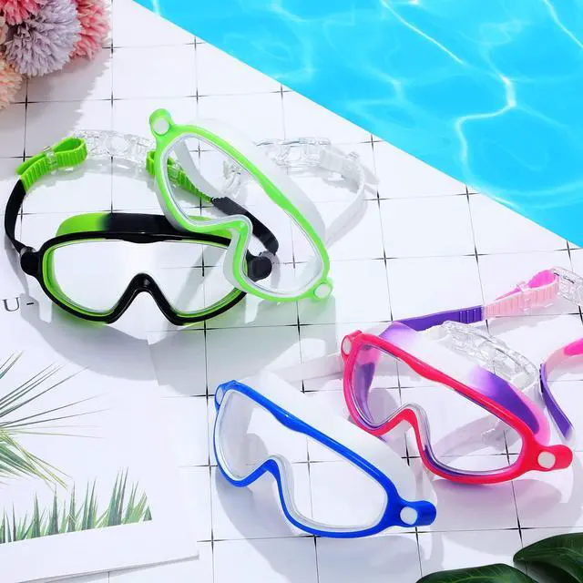 Alt view image 7 of 7 - 4 Pack Kids Swim Goggles Age 3-15 Antifog Wide View No Leaking Swimming Glasses with Adjustable Strap (Fresh Color)