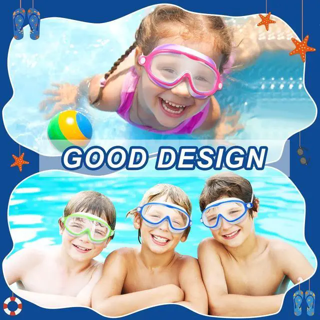 Alt view image 4 of 7 - 4 Pack Kids Swim Goggles Age 3-15 Antifog Wide View No Leaking Swimming Glasses with Adjustable Strap (Fresh Color)