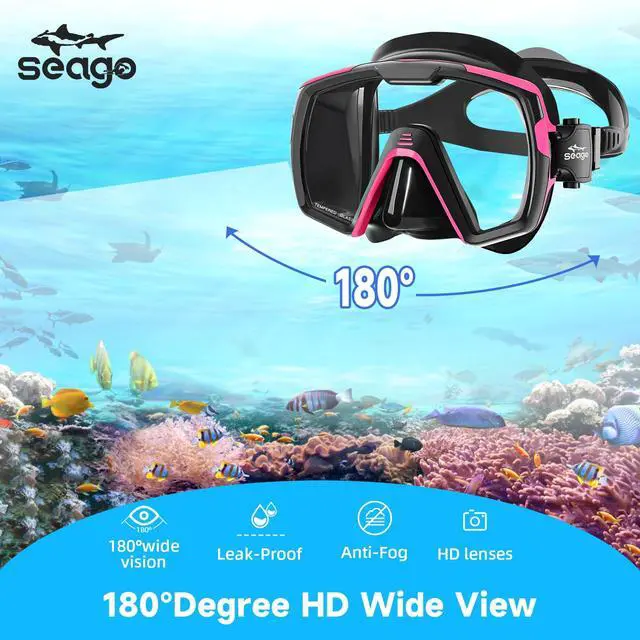 Alt view image 3 of 7 - Dry Scuba Snorkel Diving Mask Set with Nose Cover Tempered Glass,180° Wide View Vision, Leak-Proof, Snorkeling Gear for Adults Men, Women & Youth, Perfect for Snorkeling and Diving