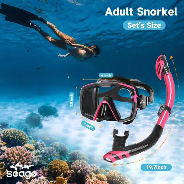 Alt view image 6 of 7 - Dry Scuba Snorkel Diving Mask Set with Nose Cover Tempered Glass,180° Wide View Vision, Leak-Proof, Snorkeling Gear for Adults Men, Women & Youth, Perfect for Snorkeling and Diving