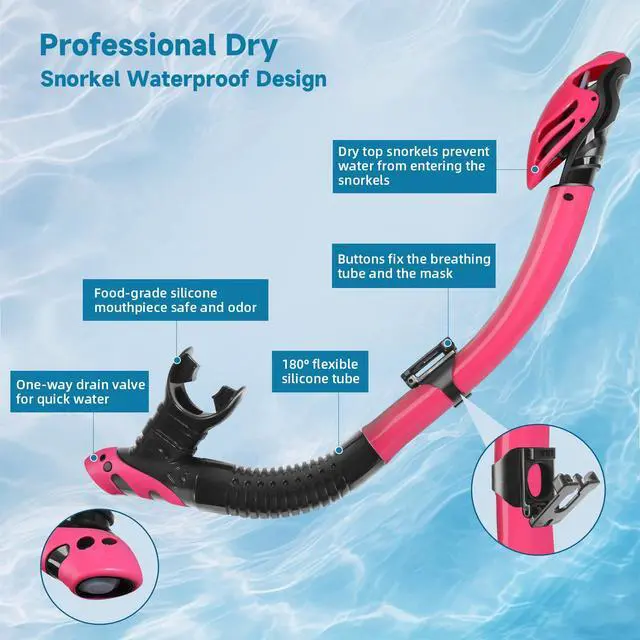Alt view image 4 of 7 - Dry Scuba Snorkel Diving Mask Set with Nose Cover Tempered Glass,180° Wide View Vision, Leak-Proof, Snorkeling Gear for Adults Men, Women & Youth, Perfect for Snorkeling and Diving