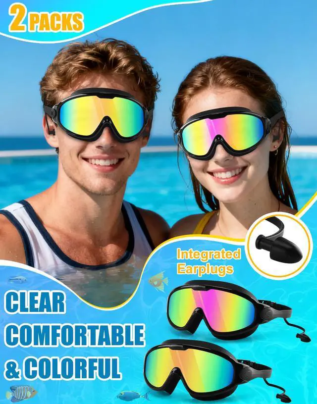 Alt view image 2 of 6 - Swimming Goggles 2 Pack Anti Fog Anti UV Clear View for Men Women Boys Girls,Swim Goggles for Adults Youth Kids 4-14