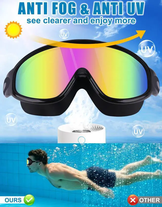 Alt view image 3 of 6 - Swimming Goggles 2 Pack Anti Fog Anti UV Clear View for Men Women Boys Girls,Swim Goggles for Adults Youth Kids 4-14