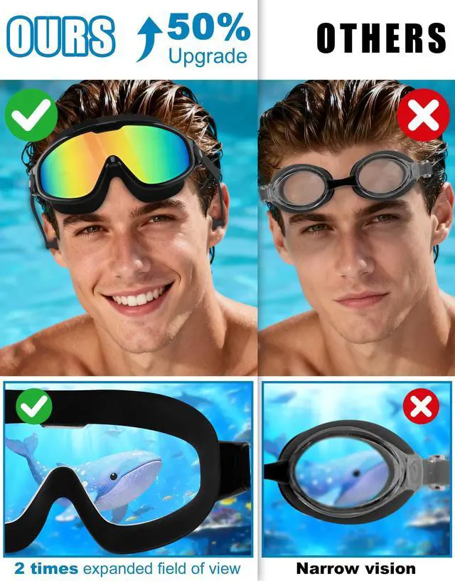 Alt view image 5 of 6 - Swimming Goggles 2 Pack Anti Fog Anti UV Clear View for Men Women Boys Girls,Swim Goggles for Adults Youth Kids 4-14