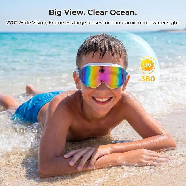 Alt view image 3 of 7 - Pack Swim Goggles for Youth&Adults(Small Faces),Frameless Wide View No-Leaking, Anti-Fog/UV for Teens Swimming