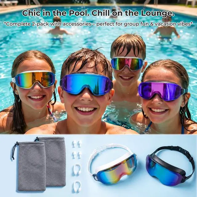 Alt view image 5 of 7 - Pack Swim Goggles for Youth&Adults(Small Faces),Frameless Wide View No-Leaking, Anti-Fog/UV for Teens Swimming