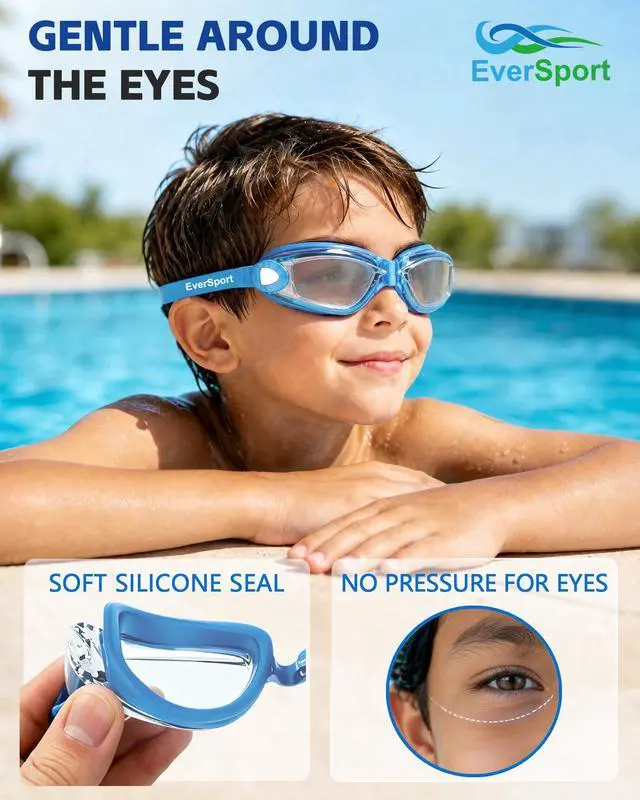 Alt view image 2 of 7 - Kids Swim Goggles, Pack of 2 Swimming Goggles for Children Teens, Anti-Fog Anti-UV Youth Swim Glasses Leak Proof for Age4-16, Mirrored Blue & Black, Portable