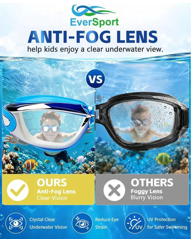 Alt view image 4 of 7 - Kids Swim Goggles, Pack of 2 Swimming Goggles for Children Teens, Anti-Fog Anti-UV Youth Swim Glasses Leak Proof for Age4-16, Mirrored Blue & Black, Portable