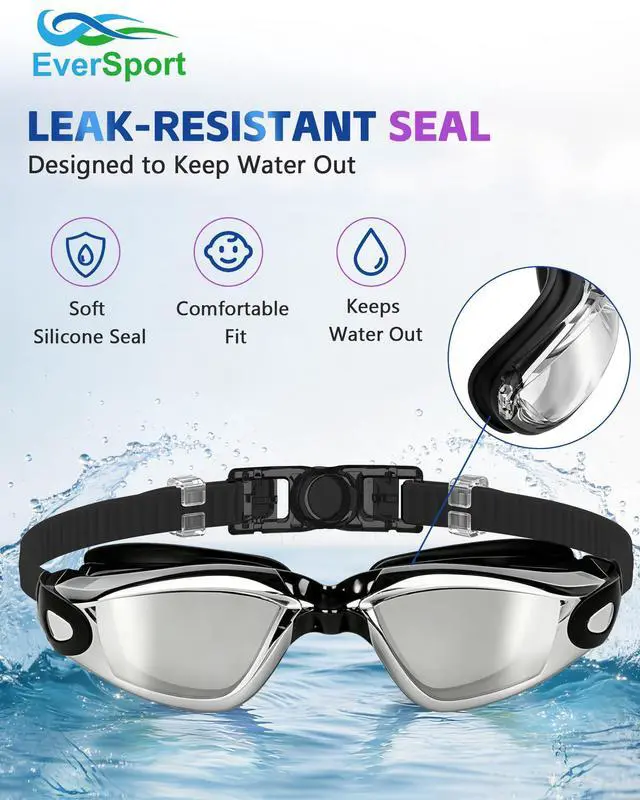 Alt view image 6 of 7 - Kids Swim Goggles, Pack of 2 Swimming Goggles for Children Teens, Anti-Fog Anti-UV Youth Swim Glasses Leak Proof for Age4-16, Mirrored Blue & Black, Portable