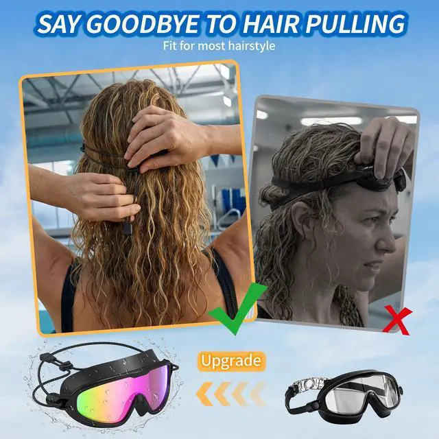 Alt view image 3 of 7 - Swim Goggles with Bungee Strap No Leaking Anti Fog Swimming Goggles with Quick Adjust (Aqua & Birght Rose)
