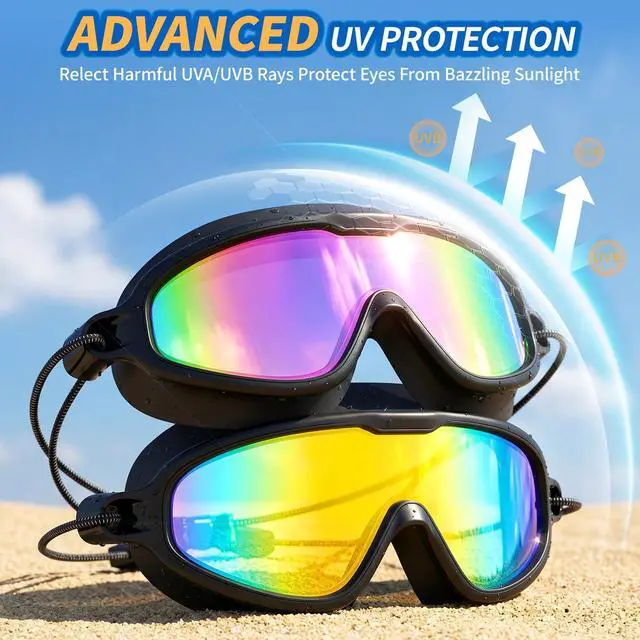 Alt view image 5 of 7 - Swim Goggles with Bungee Strap No Leaking Anti Fog Swimming Goggles with Quick Adjust (Aqua & Birght Rose)