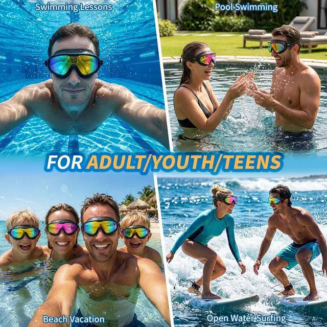 Alt view image 6 of 7 - Swim Goggles with Bungee Strap No Leaking Anti Fog Swimming Goggles with Quick Adjust (Aqua & Birght Rose)