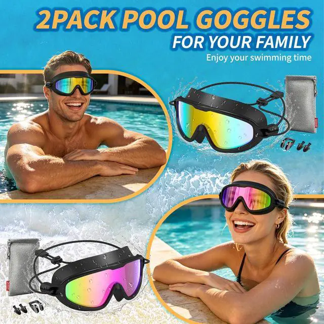 Alt view image 7 of 7 - Swim Goggles with Bungee Strap No Leaking Anti Fog Swimming Goggles with Quick Adjust (Aqua & Birght Rose)