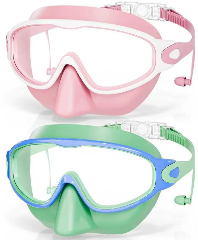 Main image of Swim Goggles with Nose Cover, 2 Pack Wide View Swimming Goggles for Kids 3-14 Anti-Fog/UV No Leak Swim Mask Boys Girls Youth Toddler