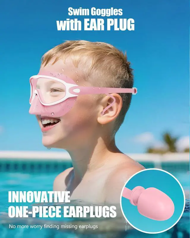 Alt view image 3 of 7 - Swim Goggles with Nose Cover, 2 Pack Wide View Swimming Goggles for Kids 3-14 Anti-Fog/UV No Leak Swim Mask Boys Girls Youth Toddler