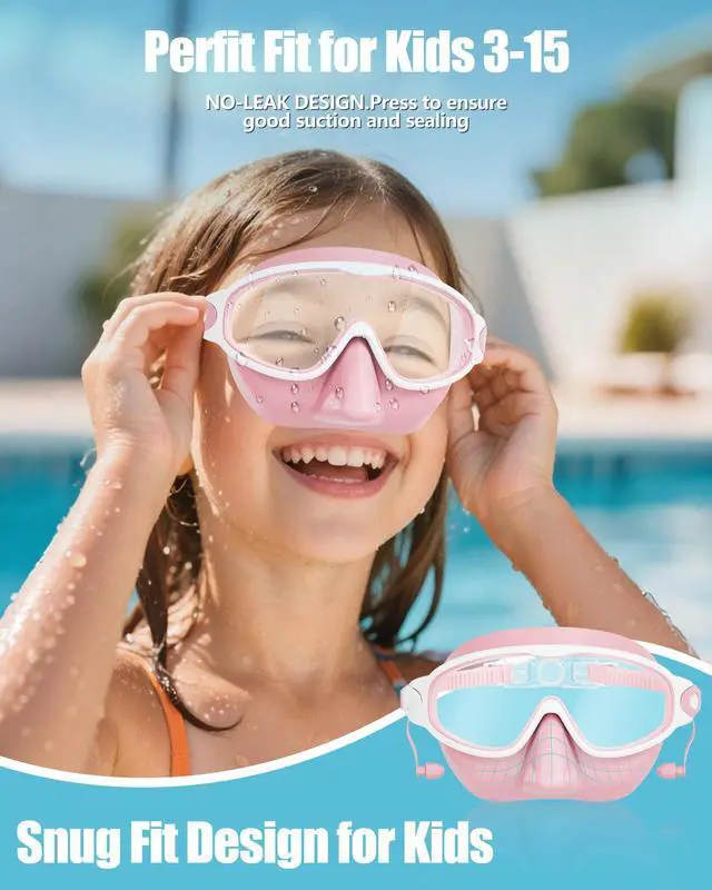 Alt view image 4 of 7 - Swim Goggles with Nose Cover, 2 Pack Wide View Swimming Goggles for Kids 3-14 Anti-Fog/UV No Leak Swim Mask Boys Girls Youth Toddler
