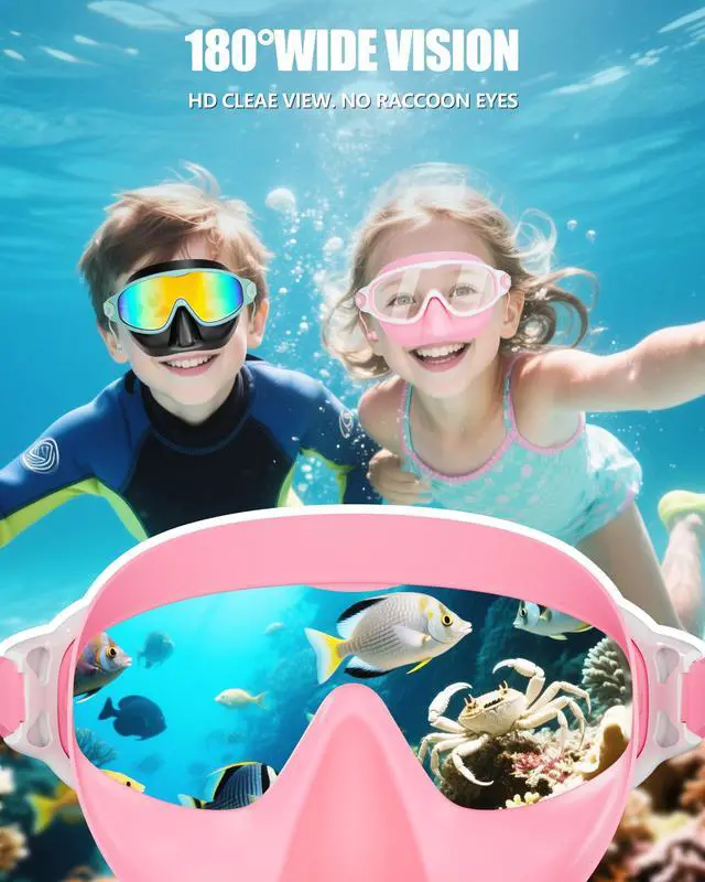 Alt view image 6 of 7 - Swim Goggles with Nose Cover, 2 Pack Wide View Swimming Goggles for Kids 3-14 Anti-Fog/UV No Leak Swim Mask Boys Girls Youth Toddler
