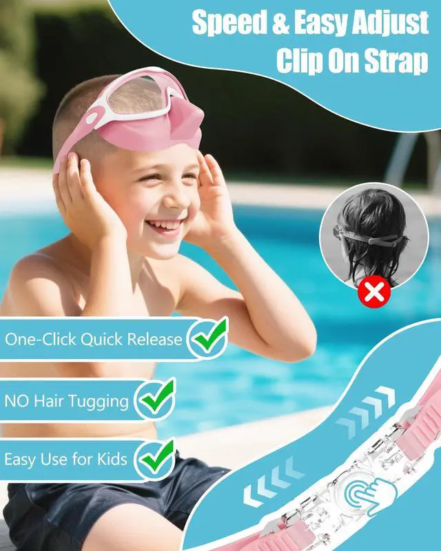 Alt view image 7 of 7 - Swim Goggles with Nose Cover, 2 Pack Wide View Swimming Goggles for Kids 3-14 Anti-Fog/UV No Leak Swim Mask Boys Girls Youth Toddler