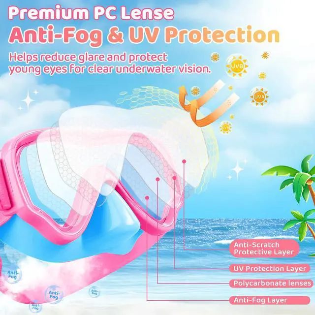 Alt view image 4 of 7 - Kids Swim Goggles with Nose Cover, Snorkel Diving Mask Fabric Strap Anti Fog Anti Shattered Lens Goggles for Kids 3-15