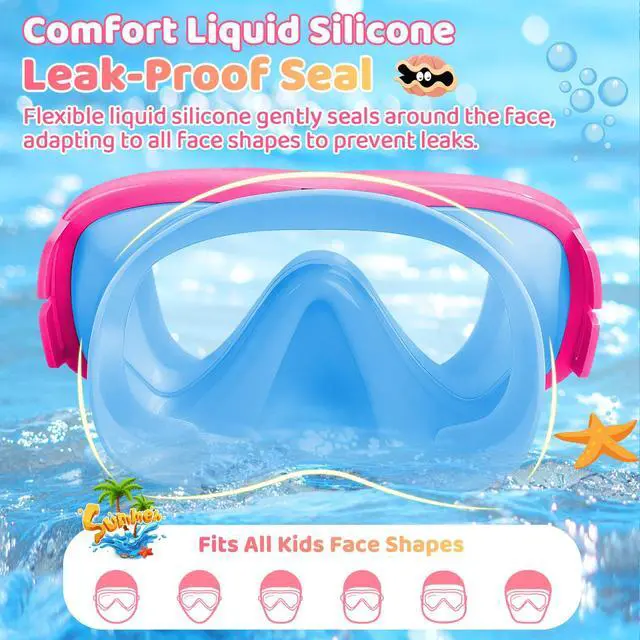 Alt view image 5 of 7 - Kids Swim Goggles with Nose Cover, Snorkel Diving Mask Fabric Strap Anti Fog Anti Shattered Lens Goggles for Kids 3-15
