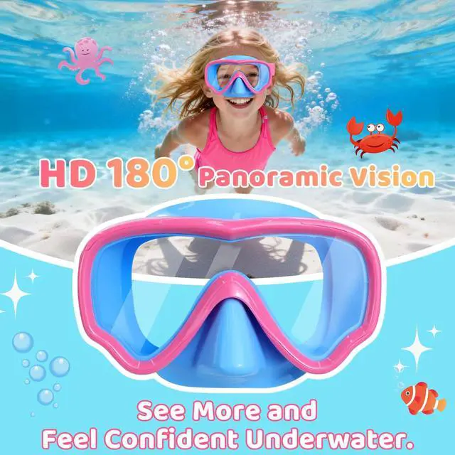 Alt view image 6 of 7 - Kids Swim Goggles with Nose Cover, Snorkel Diving Mask Fabric Strap Anti Fog Anti Shattered Lens Goggles for Kids 3-15
