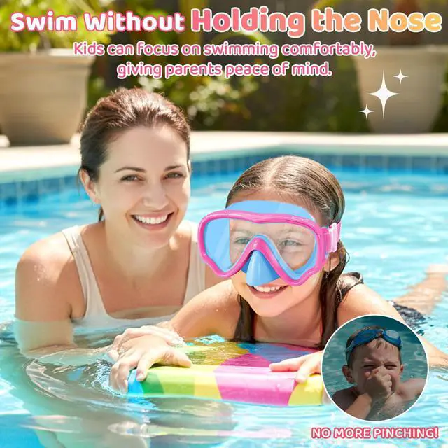 Alt view image 7 of 7 - Kids Swim Goggles with Nose Cover, Snorkel Diving Mask Fabric Strap Anti Fog Anti Shattered Lens Goggles for Kids 3-15