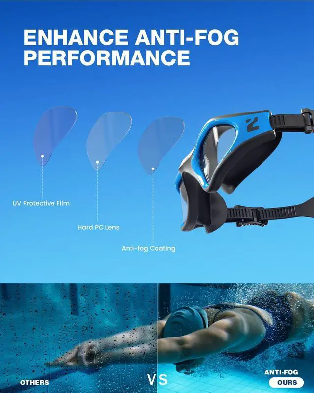 Alt view image 2 of 6 - Swim Goggles Adult, G1 Air Mirrored Anti-Fog Swimming Goggles for Women Men, Clear Vision, UV Protection