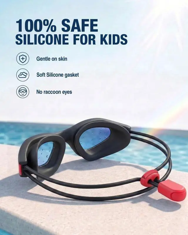 Alt view image 3 of 6 - Kids Swim Goggles with Bungee Strap, G1mini Go Crystal Lens Anti-Fog Comfortable Kids Goggles for Swimming Age 3-8