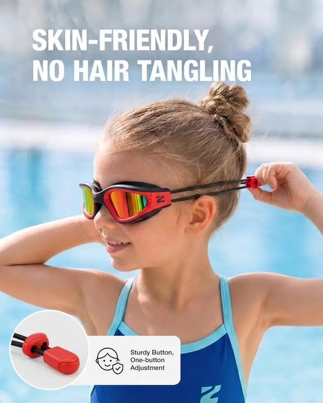 Alt view image 5 of 6 - Kids Swim Goggles with Bungee Strap, G1mini Go Crystal Lens Anti-Fog Comfortable Kids Goggles for Swimming Age 3-8