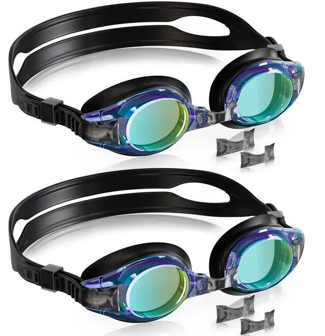 Main image of 2 Pack Kids Goggles, Swimming Goggles for Kids Age 4-16 Boys and Girls Youth, Anti-Fog Pool Goggles, Blue Black