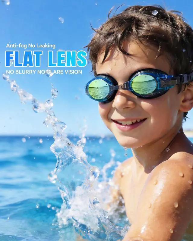 Alt view image 2 of 7 - 2 Pack Kids Goggles, Swimming Goggles for Kids Age 4-16 Boys and Girls Youth, Anti-Fog Pool Goggles, Blue Black