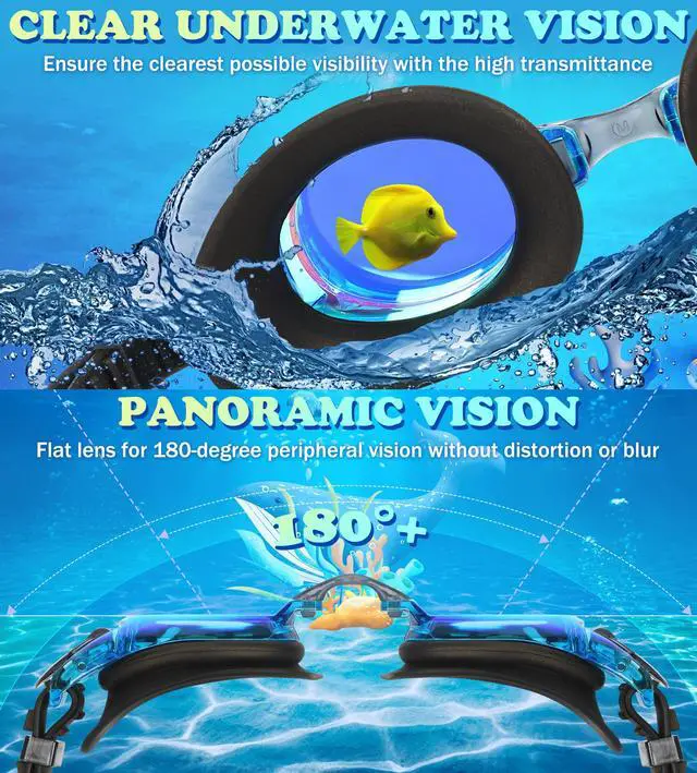 Alt view image 4 of 7 - 2 Pack Kids Goggles, Swimming Goggles for Kids Age 4-16 Boys and Girls Youth, Anti-Fog Pool Goggles, Blue Black