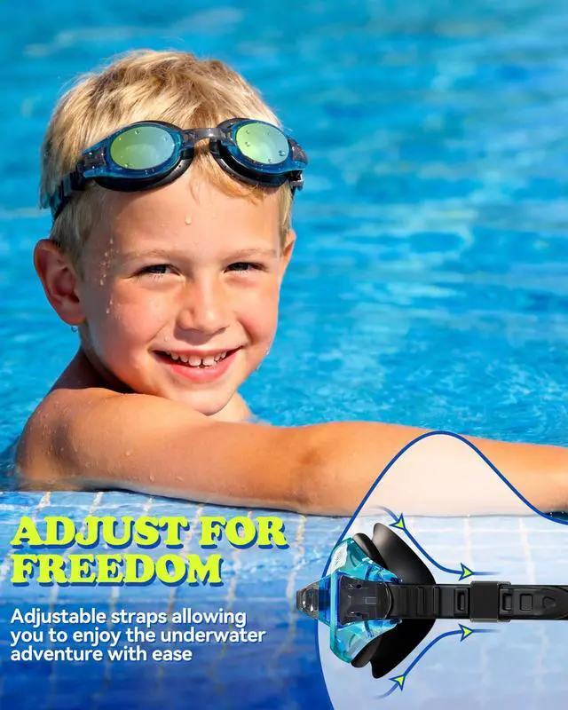 Alt view image 6 of 7 - 2 Pack Kids Goggles, Swimming Goggles for Kids Age 4-16 Boys and Girls Youth, Anti-Fog Pool Goggles, Blue Black
