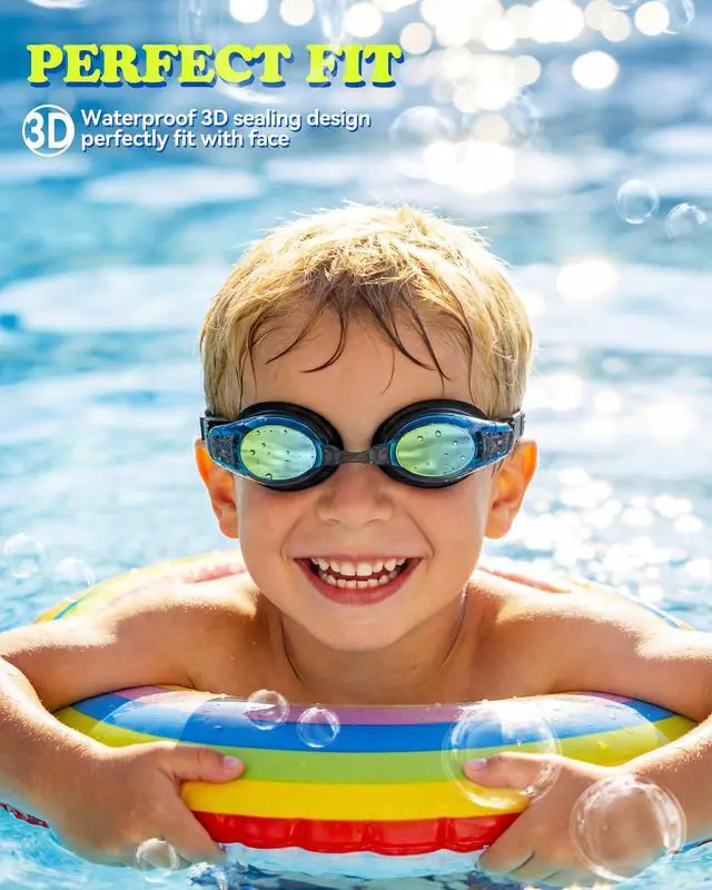 Alt view image 7 of 7 - 2 Pack Kids Goggles, Swimming Goggles for Kids Age 4-16 Boys and Girls Youth, Anti-Fog Pool Goggles, Blue Black