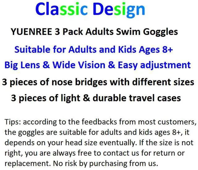 Alt view image 3 of 6 - Pack Adult Swim Goggles Men Women Teens Anti-Fog UV Protection