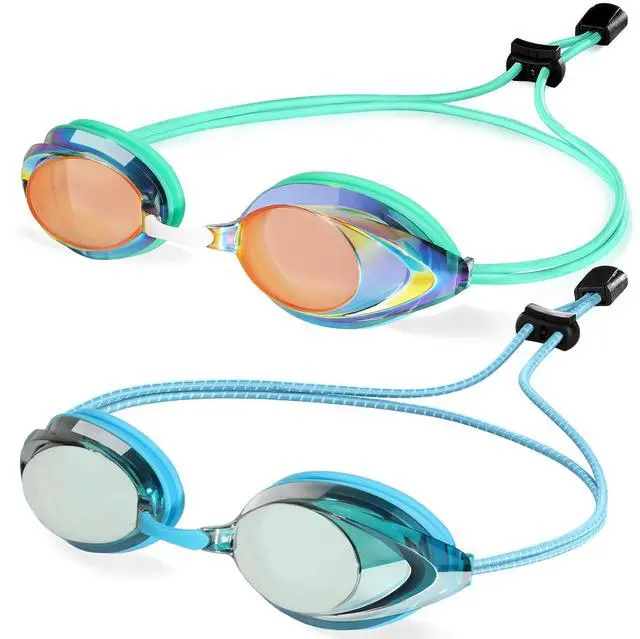 Main image of Pack Competitive Swim Goggles, Swimming goggles Adult For Men Women Youth Bungee Strap Soft Silicone Racing Goggles Panoramic Clear Vision Anti Fog UV Protection Easy Adjustment Leakproof