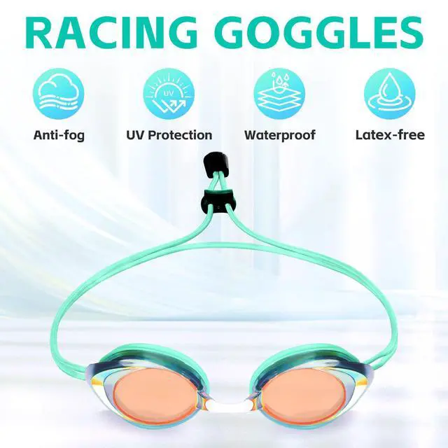 Alt view image 3 of 7 - Pack Competitive Swim Goggles, Swimming goggles Adult For Men Women Youth Bungee Strap Soft Silicone Racing Goggles Panoramic Clear Vision Anti Fog UV Protection Easy Adjustment Leakproof